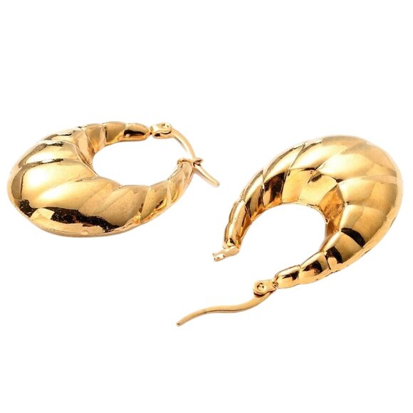 1 3/8 Inch 35mm Hoop Gold Tone Pierced Post Earrings - Picture 4 of 5